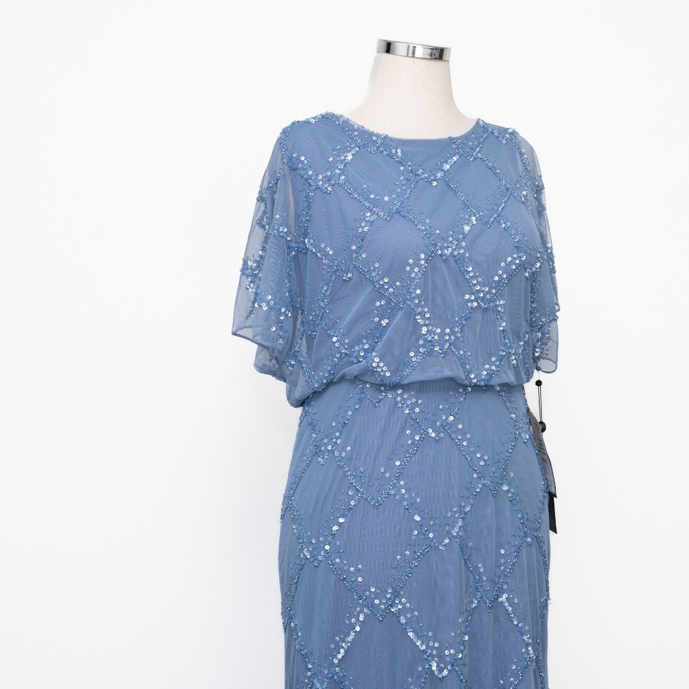 Adrianna Papell - Beaded Blouson Gown With Flutter Sleeves - Picture 10 of 15